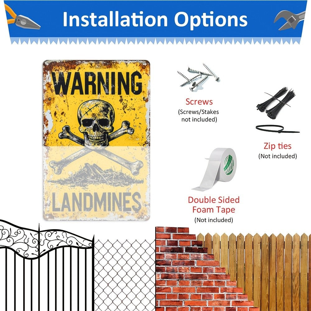 Funny Warning Landmines Metal Sign - Humorous Pet Dog Yard Waste Wall Decor