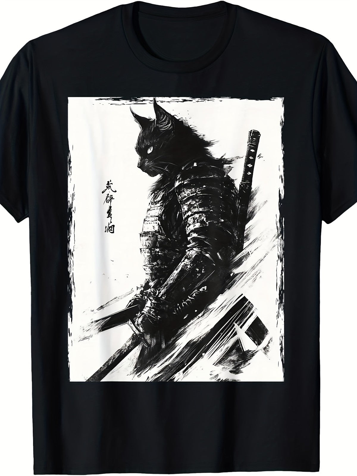 Vintage Japanese Samurai Warrior Cat Graphic Unisex T-Shirt Anime Style Art Tee