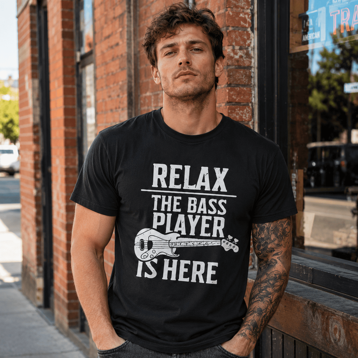 Funny Bass Player T-Shirt Relax The Bass Player Is Here Guitar Tee