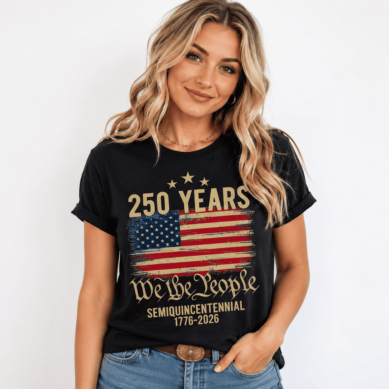 Women's Retro USA 250th Anniversary Flag Patriotic 4th of July T-Shirt