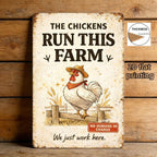 "Chickens Run This Farm" Metal Sign - Funny Farmhouse Tin Wall Decor Plaque