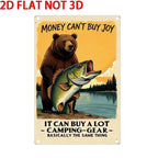 Money Cant Buy Joy Tin Sign Metal Camping Gear Wall Decor Funny Bass Bear