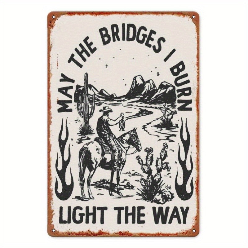 Rustic Cowboy Tin Sign - Inspirational "Light The Way" Metal Poster Wall Art