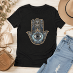 Women Boho Hamsa Hand Evil Eye Graphic T-Shirt Casual Short Sleeve Tee Top