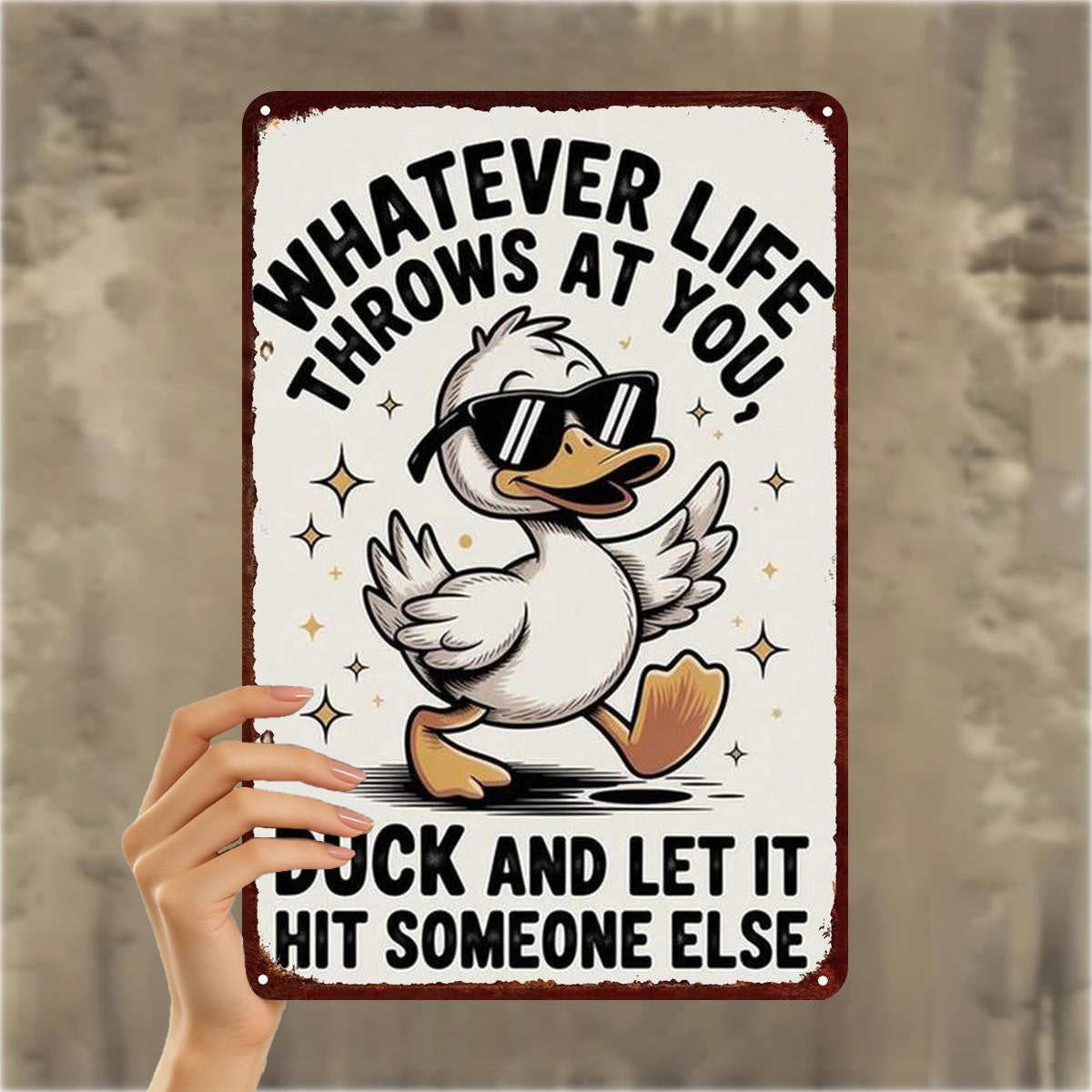 "Duck and Let It Hit" Metal Sign - Funny Duck Tin Wall Art Decor