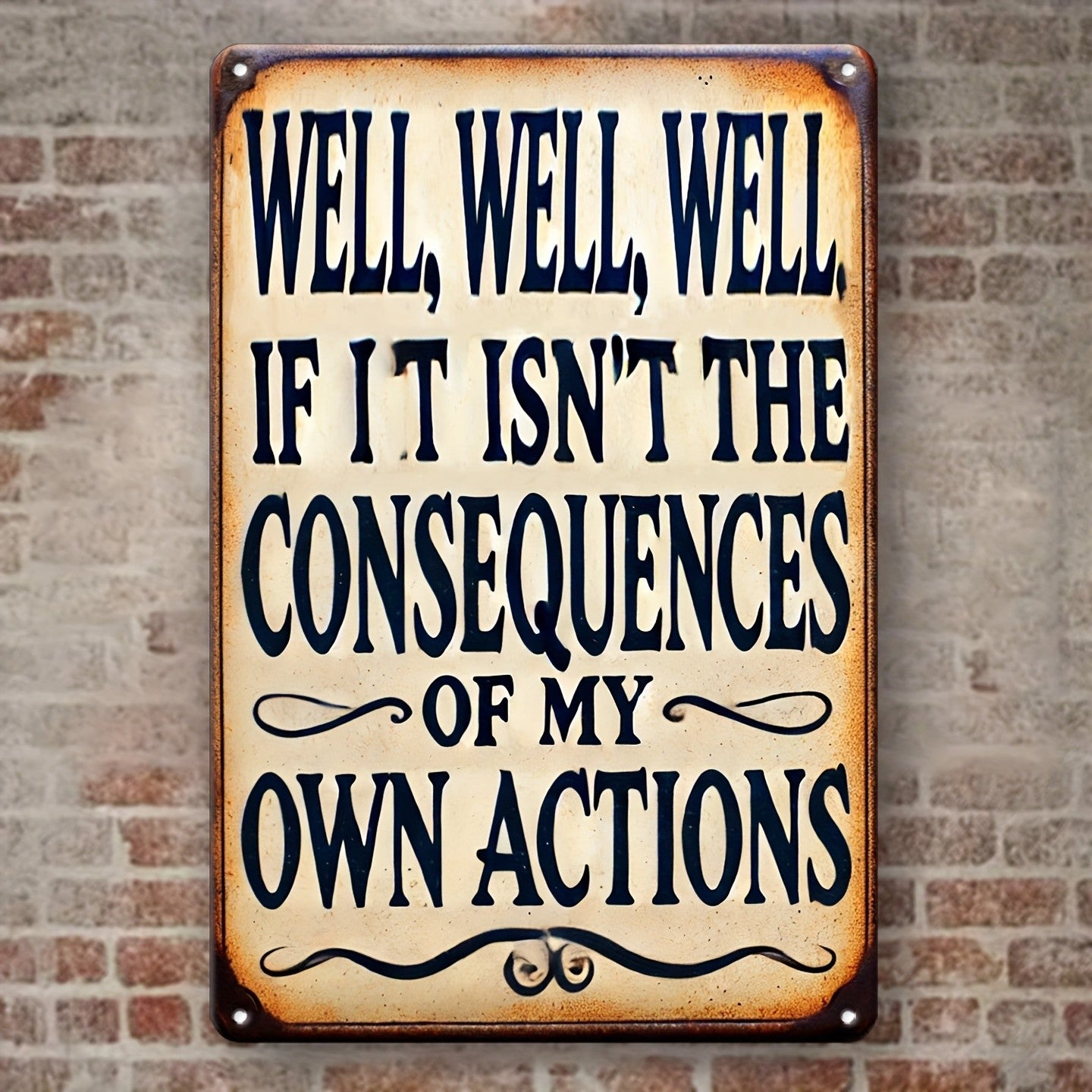 Funny Sarcastic Metal Sign - Retro "Consequences of My Own Actions" Tin Decor