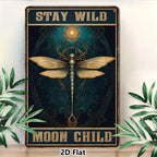 Stay Wild Moon Child Metal Sign - Artistic Dragonfly Tin Wall Decor Plaque