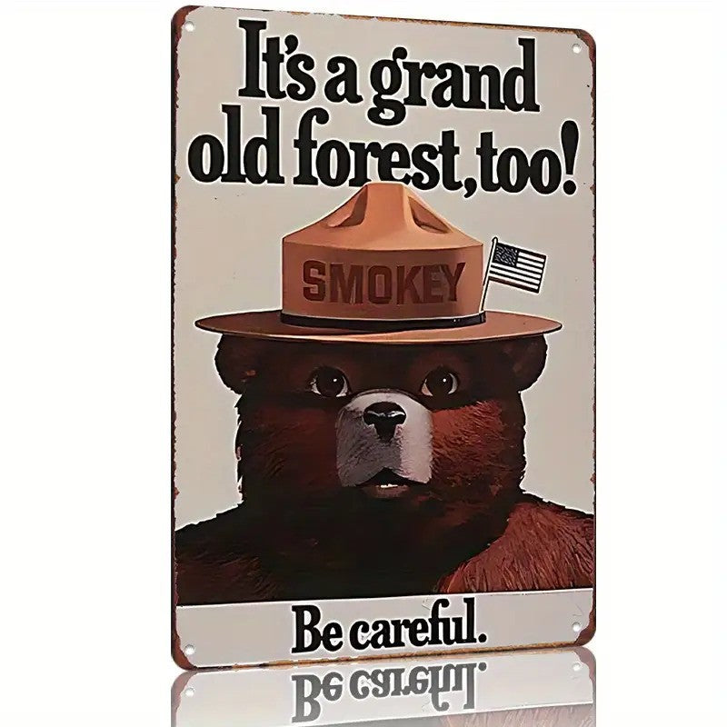 Vintage Smokey Bear Metal Tin Sign - Retro Forest Wilderness Wall Decor