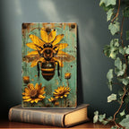Rustic Bee Tin Sign - Sunflower Metal Poster Wall Art Decor for Home