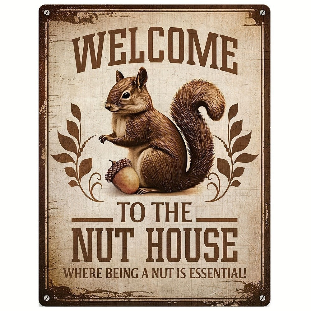 Welcome To The Nut House Tin Sign Vintage Metal Squirrel Wall Decor Funny Gift