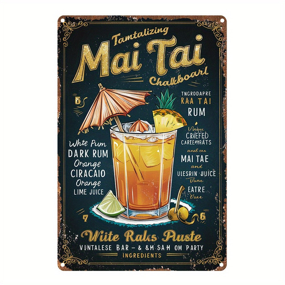 Mai Tai Cocktail Metal Sign - Retro Bar Wall Art Tin Decor Plaque