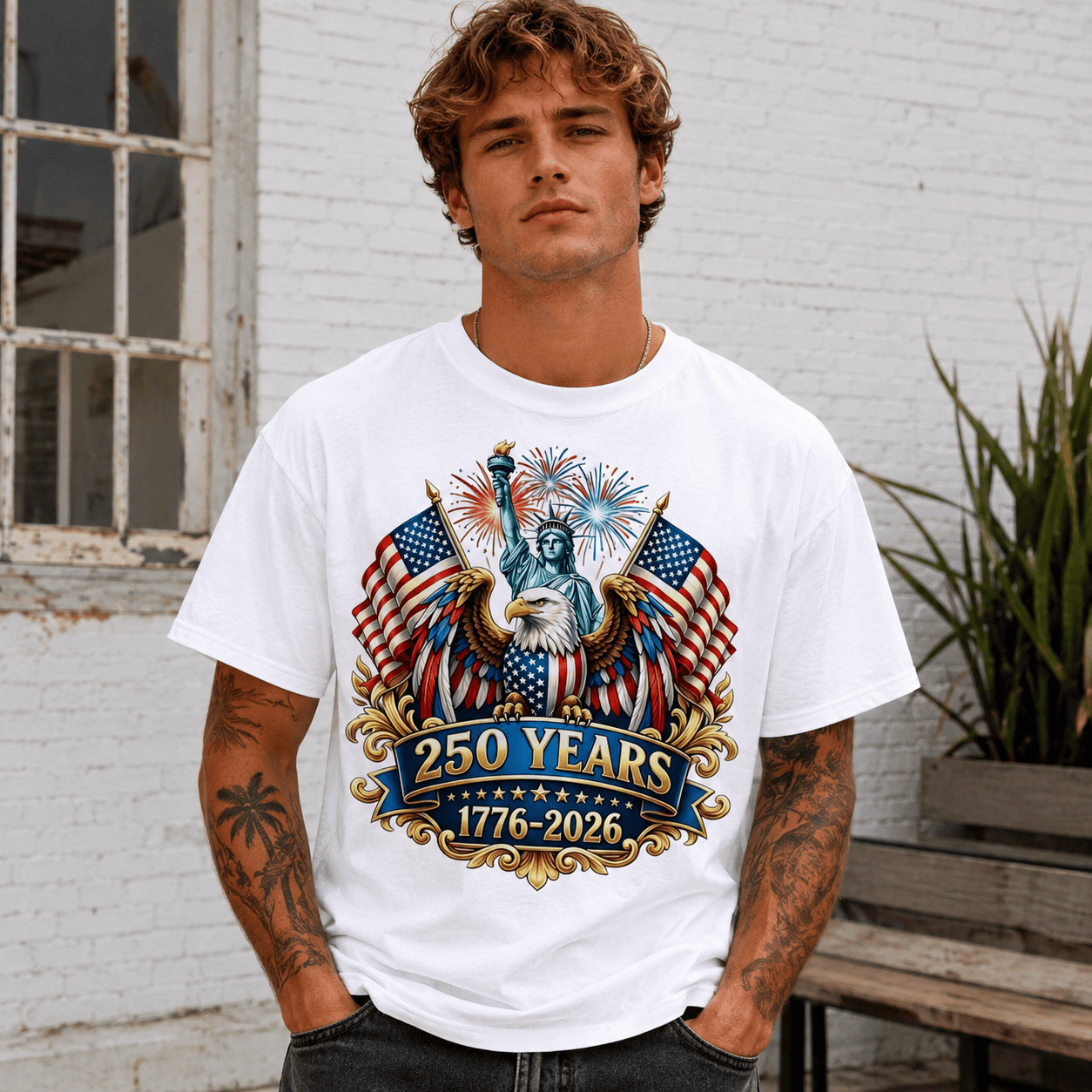 USA 250th Anniversary America 1776-2026 Patriotic July 4th Men's T-Shirt