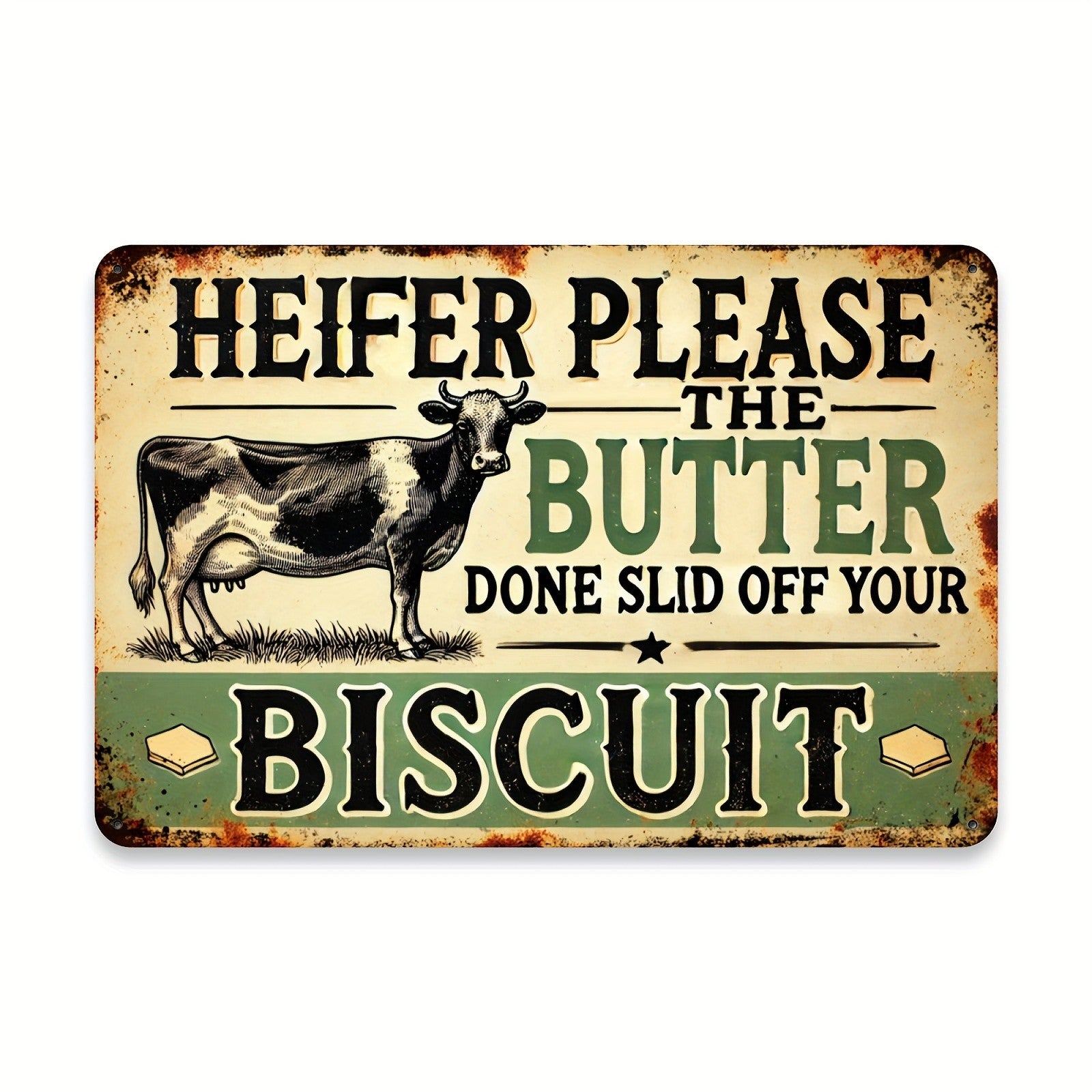 Sarcastic Farmhouse Humor Tin Sign - Vintage "Biscuit" Cow Metal Poster