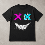 Funny Skull Smile Graphic T-Shirt Neon X Eyes Streetwear Punk Tee