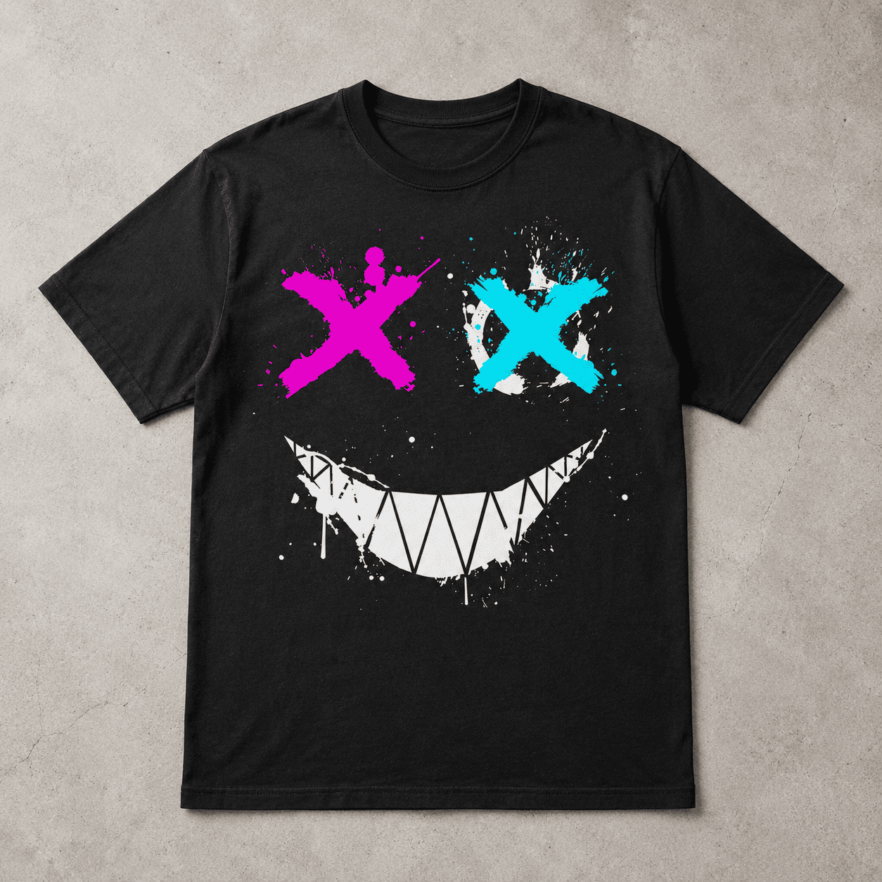 Funny Skull Smile Graphic T-Shirt Neon X Eyes Streetwear Punk Tee