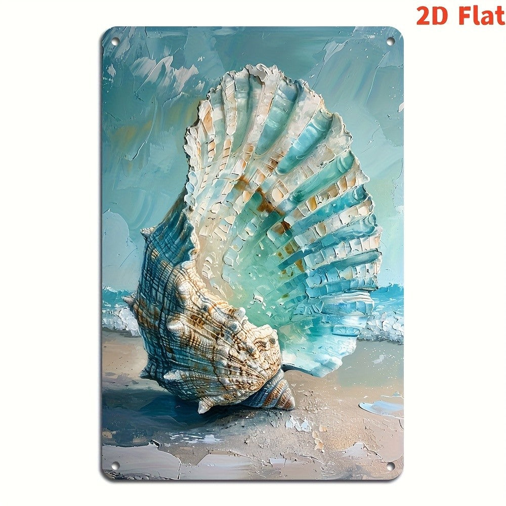 Beach Theme Tin Sign - Artistic Seashell Wall Decor Metal Poster for Home