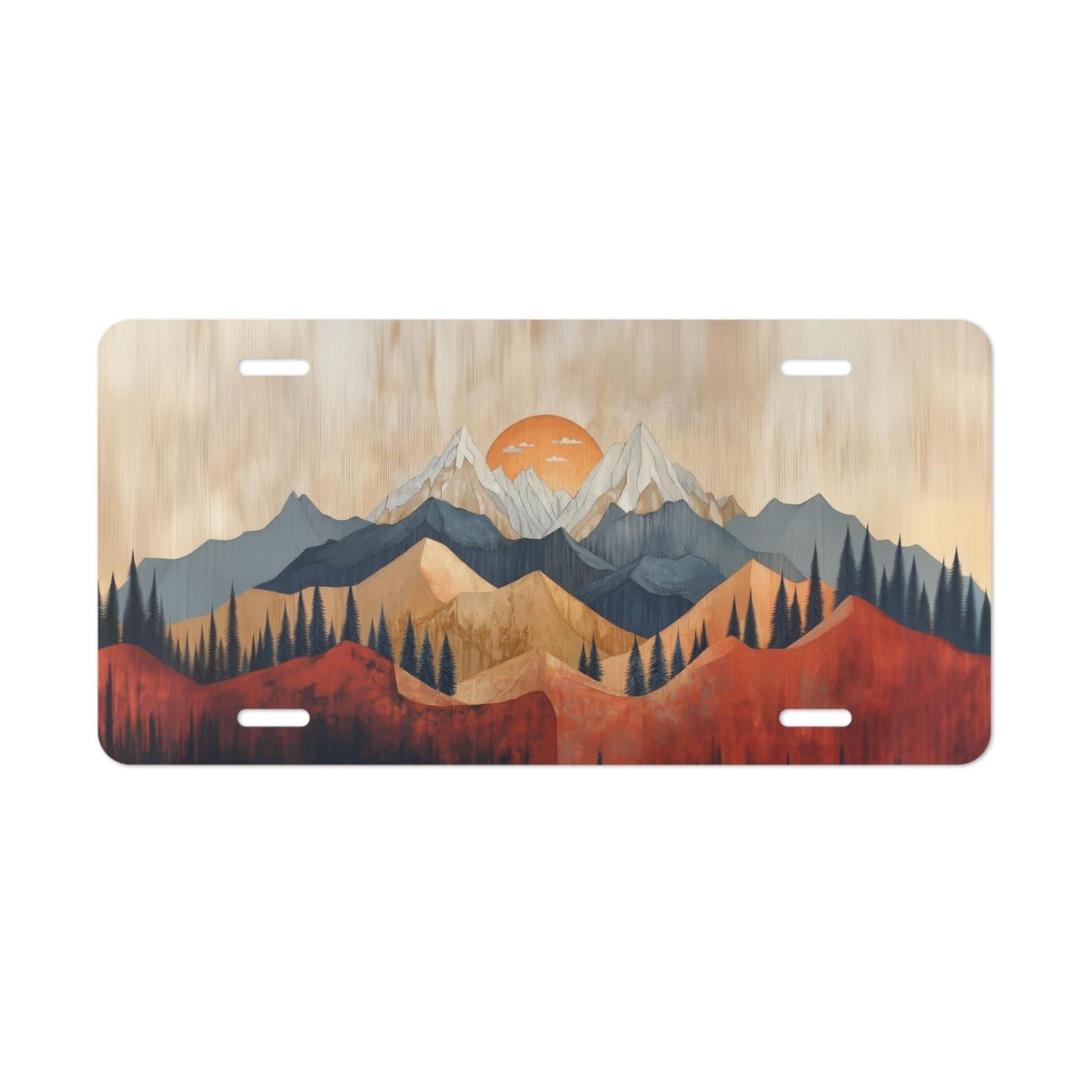 Mountain Sun License Plate Nature Landscape Car Tag Rustic Outdoor Decor Gift