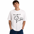 Funny Brain T Shirt PLZ USE IT Graphic Tee Unisex White Short Sleeve