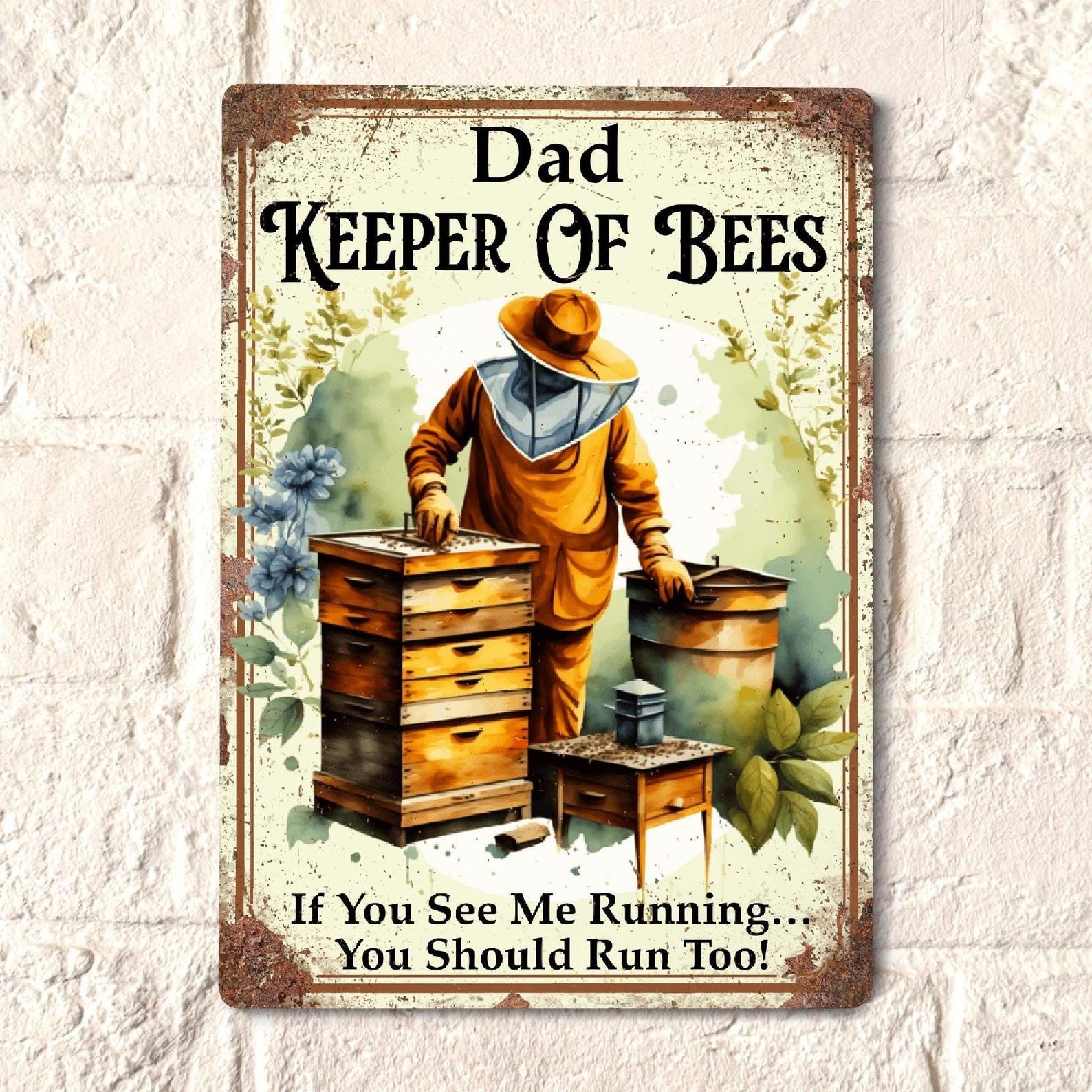 Beekeeper Metal Tin Sign Bee Garden Wall Decor Rustic Outdoor Plaque