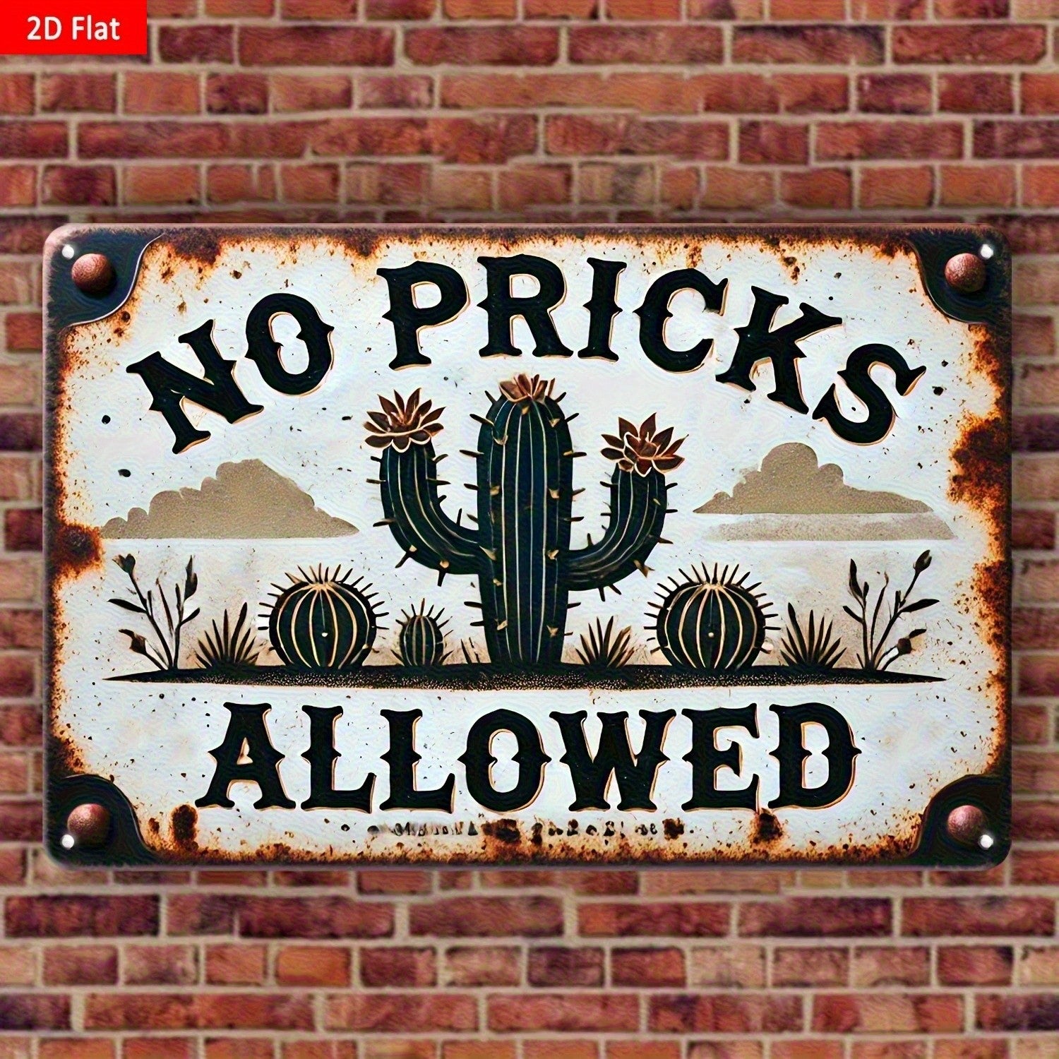 No Pricks Allowed Tin Sign Vintage Cactus Metal Sign Desert Wall Decor Gift
