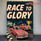 Race to Glory Metal Tin Sign - Vintage Racing Car Tin Wall Art Poster