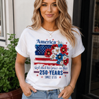 America 250 Years Semicentennial Graphic Tee - Patriotic Floral USA Flag T-Shirt