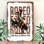 Rodeo Tin Sign - "Saddle Up for the Ultimate Thrill" Metal Wall Art Decor