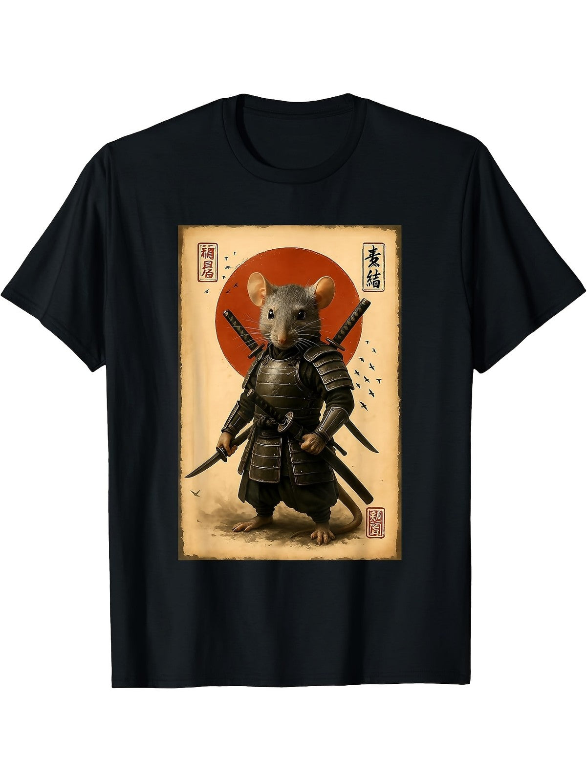 Vintage Japanese Samurai Rat Warrior Graphic T-Shirt Anime Art Tee