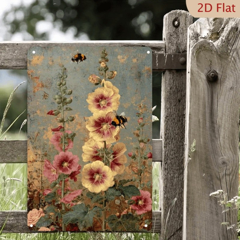 Cottagecore Wildflower Garden Tin Sign - Shabby Chic Watercolor Metal Poster