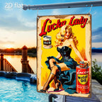 Retro Pin-Up Girl Tin Sign - Classic Motor Oil Metal Poster Wall Art Decor