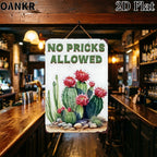 No Pricks Allowed Tin Sign - Humorous Retro Botanical Cactus Metal Poster