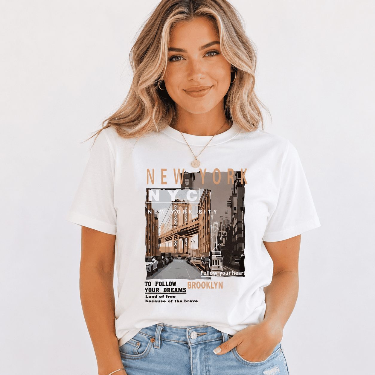 Women Brooklyn Bridge New York City Graphic T-Shirt NYC Travel Casual Tee Top
