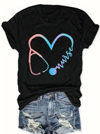Women Nurse Stethoscope Graphic T-Shirt Casual Short Sleeve Medical Tee Top