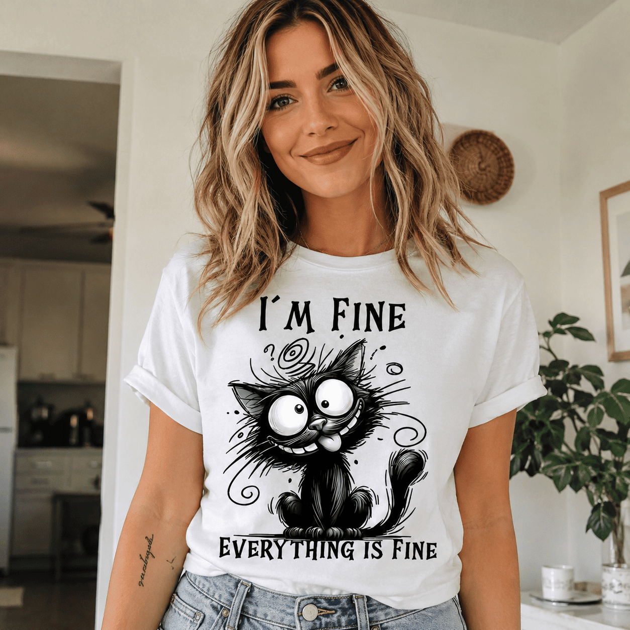 I'm Fine Everything is Fine Cat T-Shirt | Funny Stressed Kitten Graphic Tee