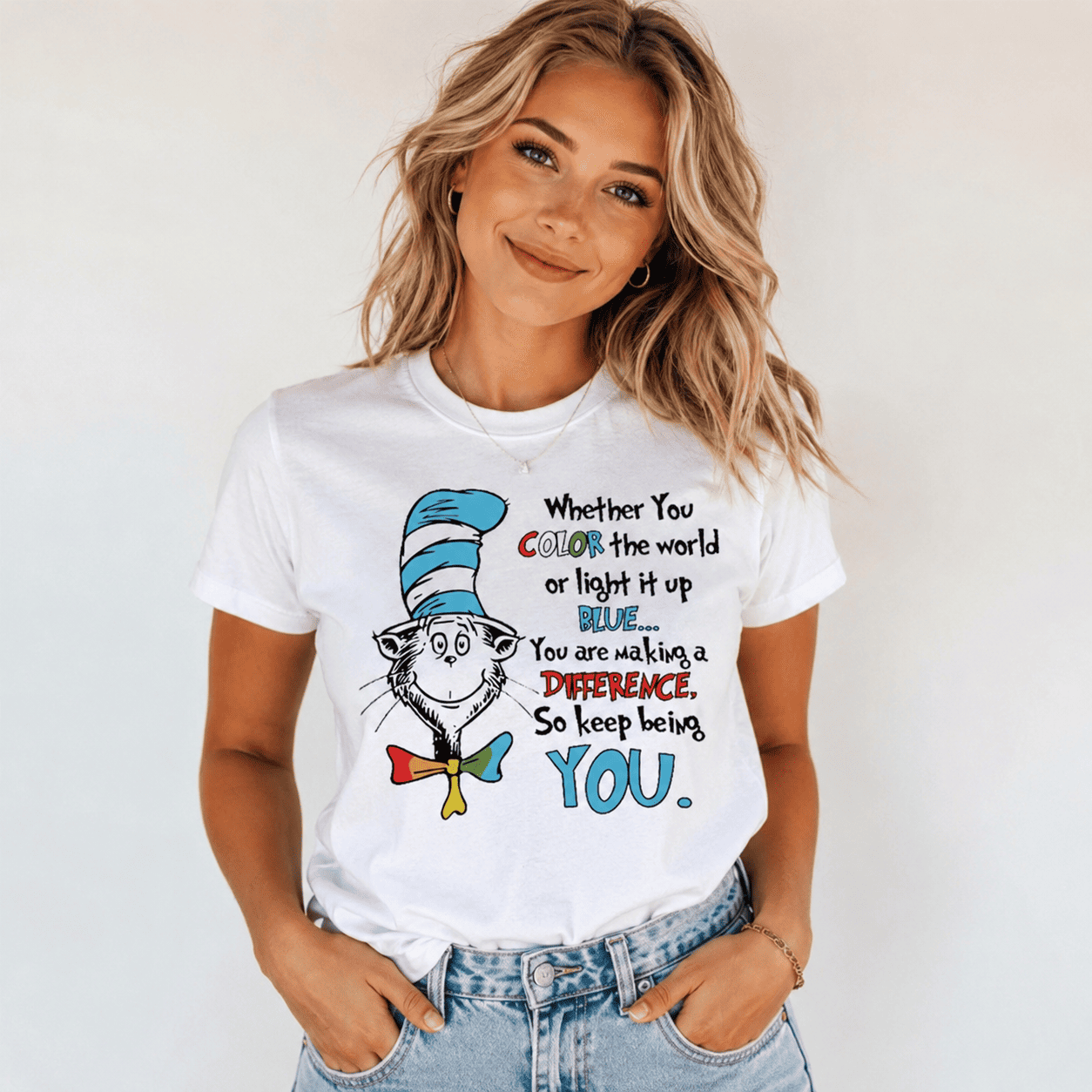 Women Teacher Appreciation Cat Graphic T-Shirt You Make A Difference Casual Tee