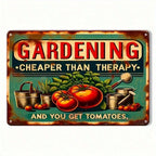 Gardening Cheaper Than Therapy Metal Tin Sign - Funny Tomato Plant Wall Decor