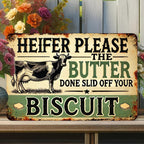 Sarcastic Farmhouse Humor Tin Sign - Vintage "Biscuit" Cow Metal Poster