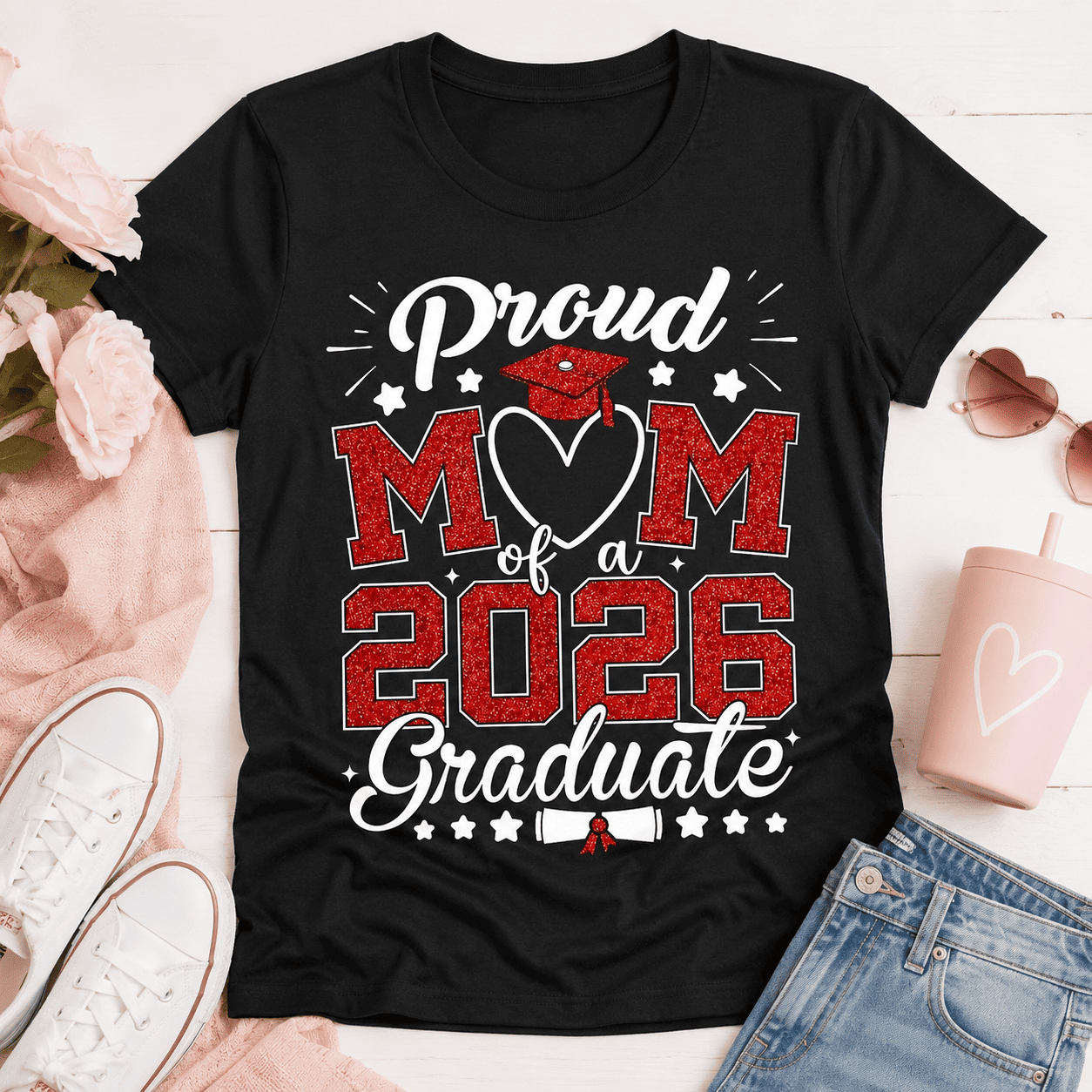 Proud Mom of a 2026 Graduate T-Shirt | Graduation Celebration Graphic Tee