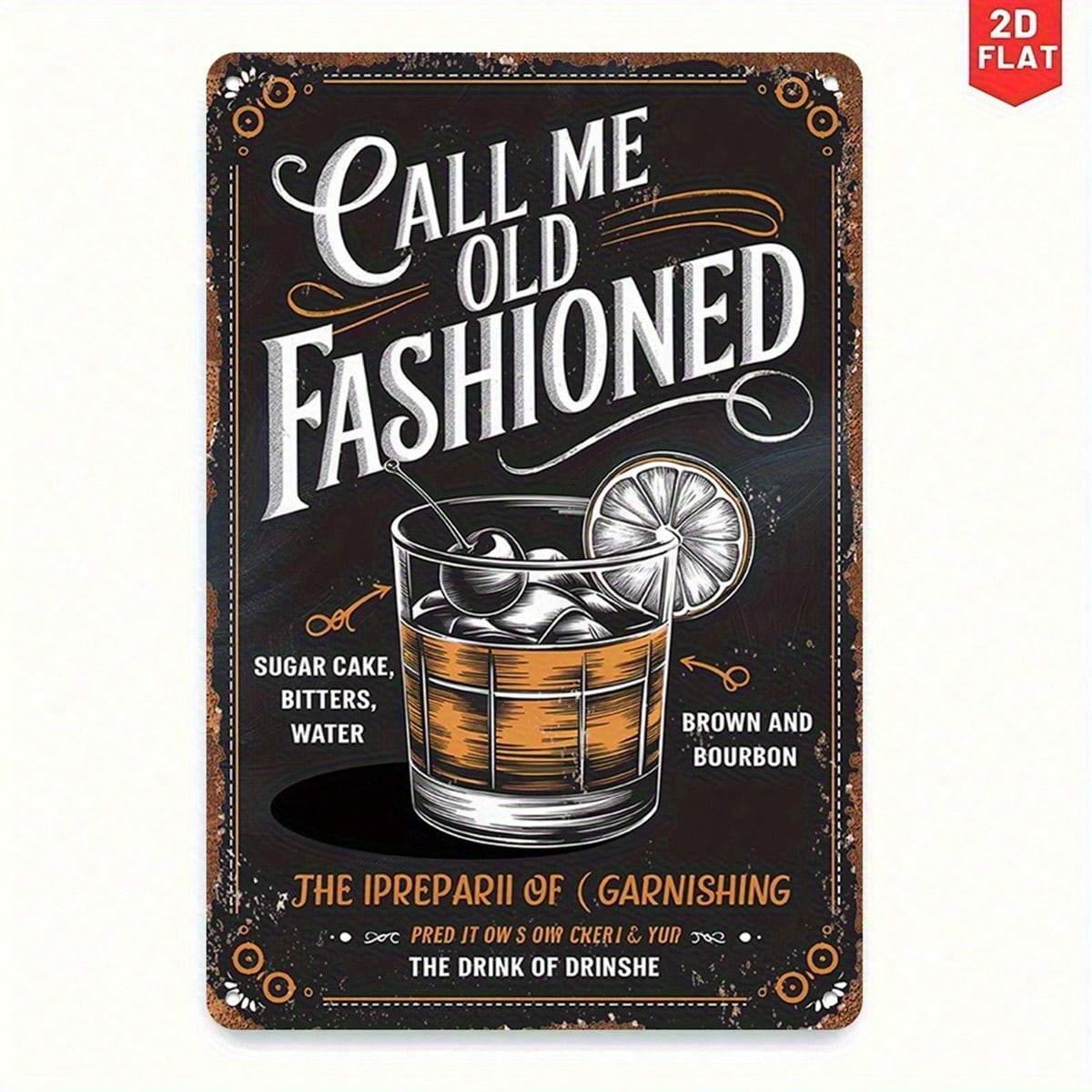 Call Me Old Fashioned Metal Sign - Classic Cocktail Bar Tin Wall Art Decor