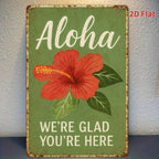 Hawaiian Style Tin Sign - Vibrant Hibiscus Flower Metal Poster for Wall Decor