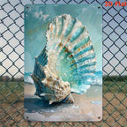 Beach Theme Tin Sign - Artistic Seashell Wall Decor Metal Poster for Home