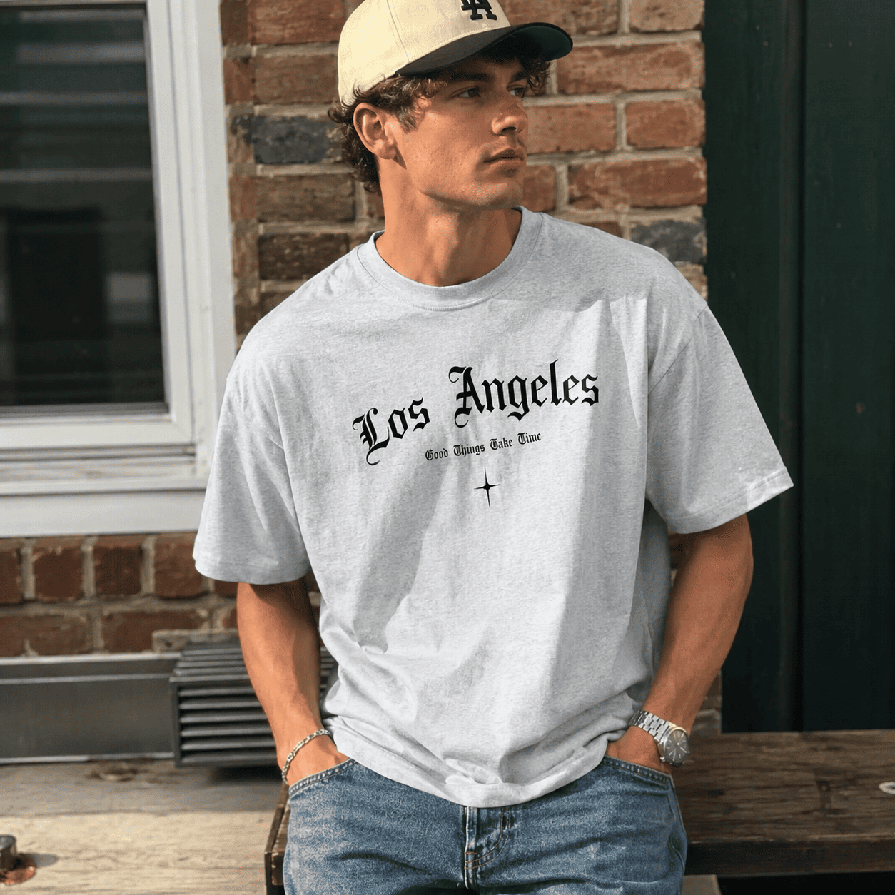Los Angeles Gothic Letter T-Shirt Old English Streetwear Casual Tee