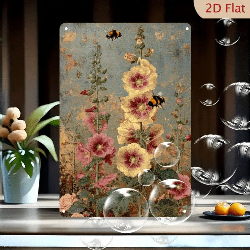 Cottagecore Wildflower Garden Tin Sign - Shabby Chic Watercolor Metal Poster