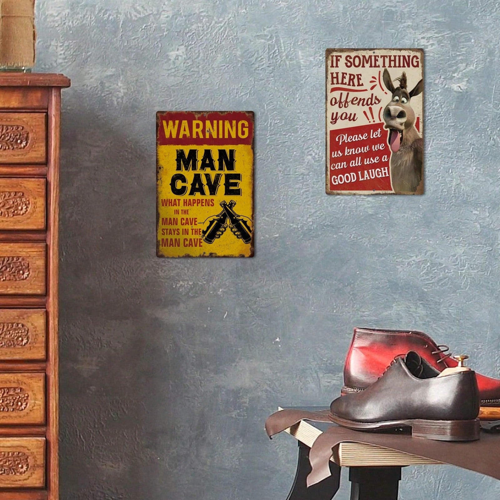 If Something Here Offends You Tin Sign - Funny Donkey Metal Wall Decor