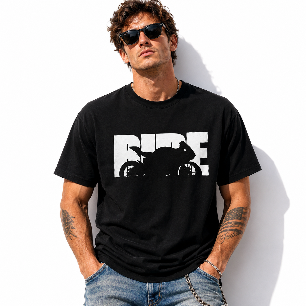 Vintage Ride Motorcycle Graphic T-Shirt Men's Biker Street Style Tee