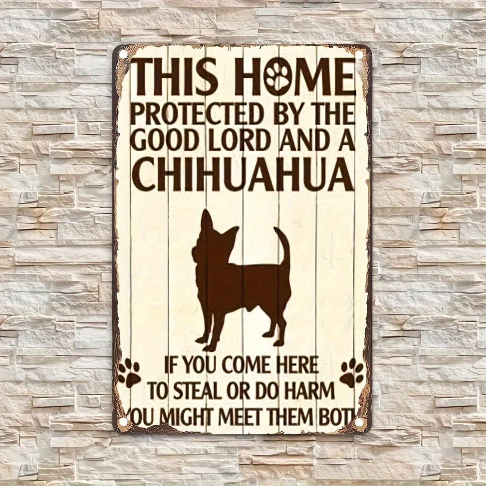 Funny Chihuahua Home Protection Metal Sign Vintage Dog Lover Porch Wall Decor