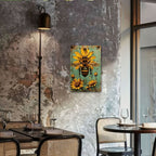 Rustic Bee Tin Sign - Sunflower Metal Poster Wall Art Decor for Home