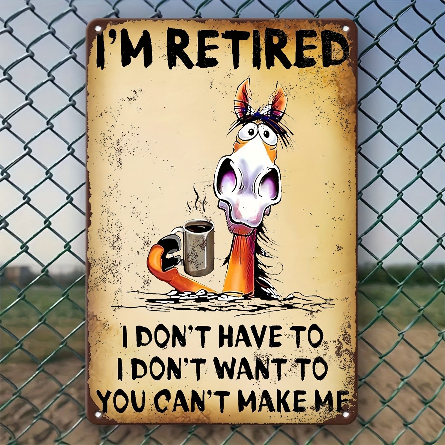 Funny I'm Retired Horse Metal Sign - Sarcastic Coffee Mug Tin Wall Decor