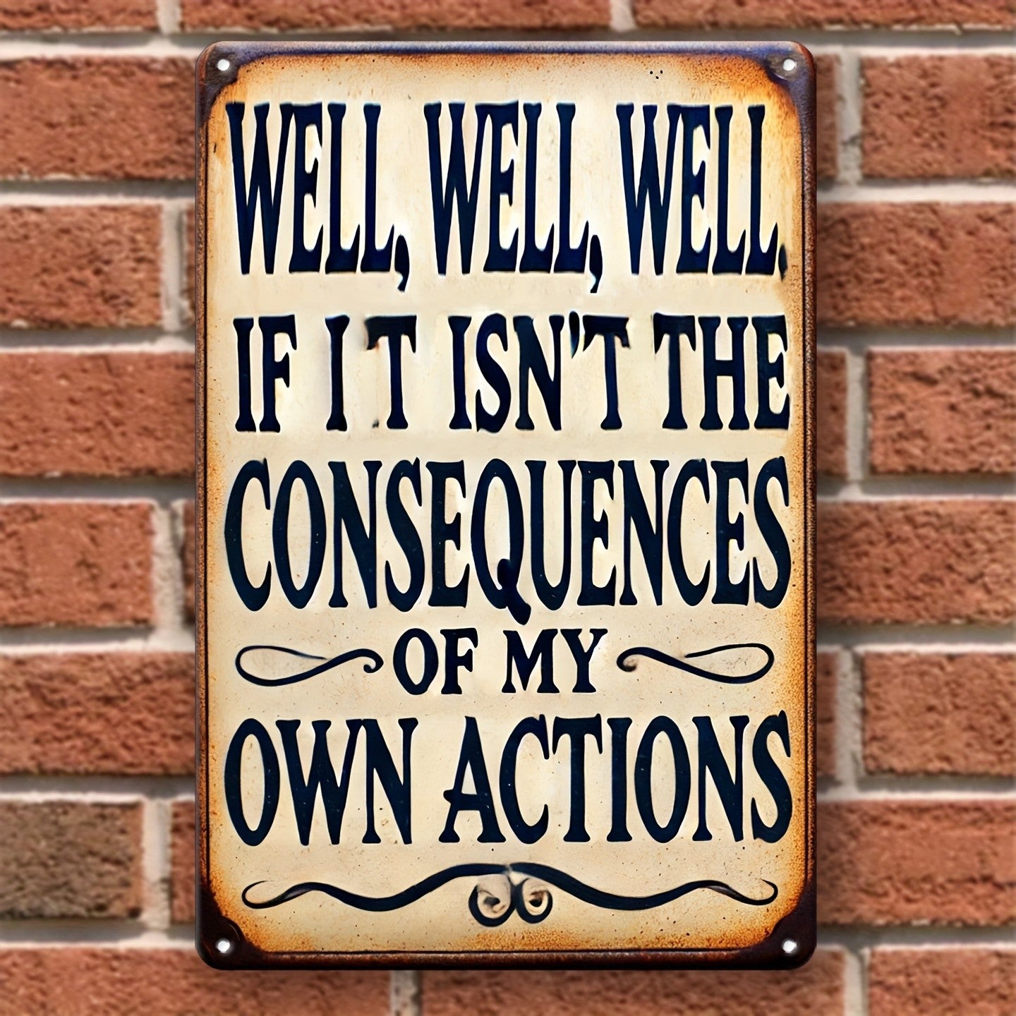 Funny Sarcastic Metal Sign - Retro "Consequences of My Own Actions" Tin Decor