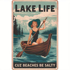 Retro Lake Metal Tin Sign Funny Cuz Beaches Be Salty Outdoor Lakeside Porch Art